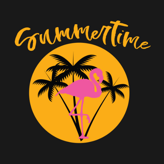 Summertime Flamingo with Palms and Sunset T Shirt