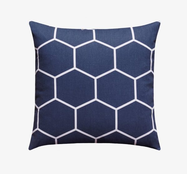 Blue White Modern Hexagon Pillow Case